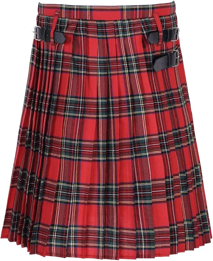 Gonna In Pelle Uomo Scozzese - Kilt Tradizionale Punk Goth Con Tasche, Nero Media - Foto 4