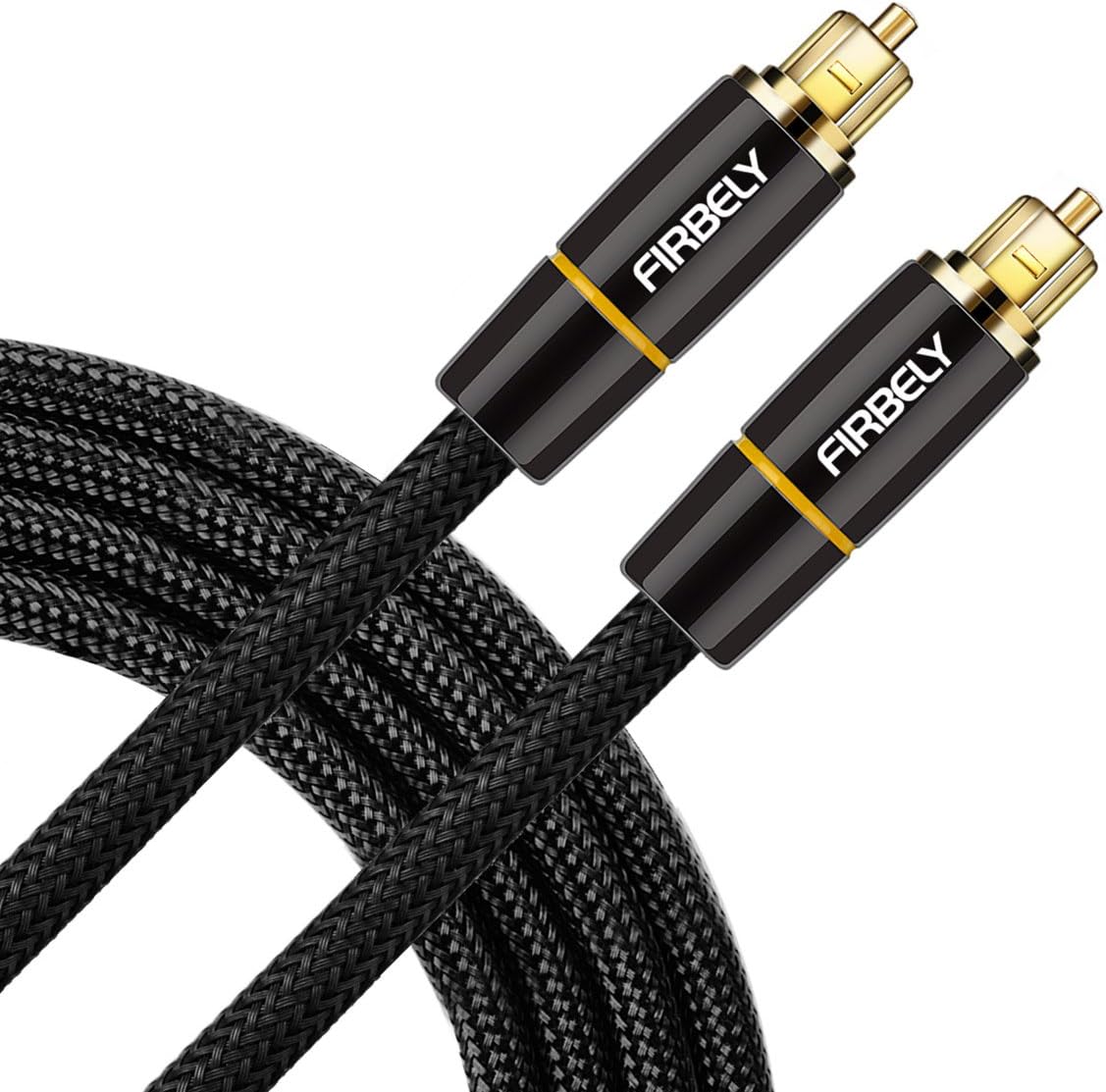 FIRBELY Digital Optical Audio Toslink Cable Male to Male- 24K Glod Plated Metal Connectors and Braided Jacket 20 feet