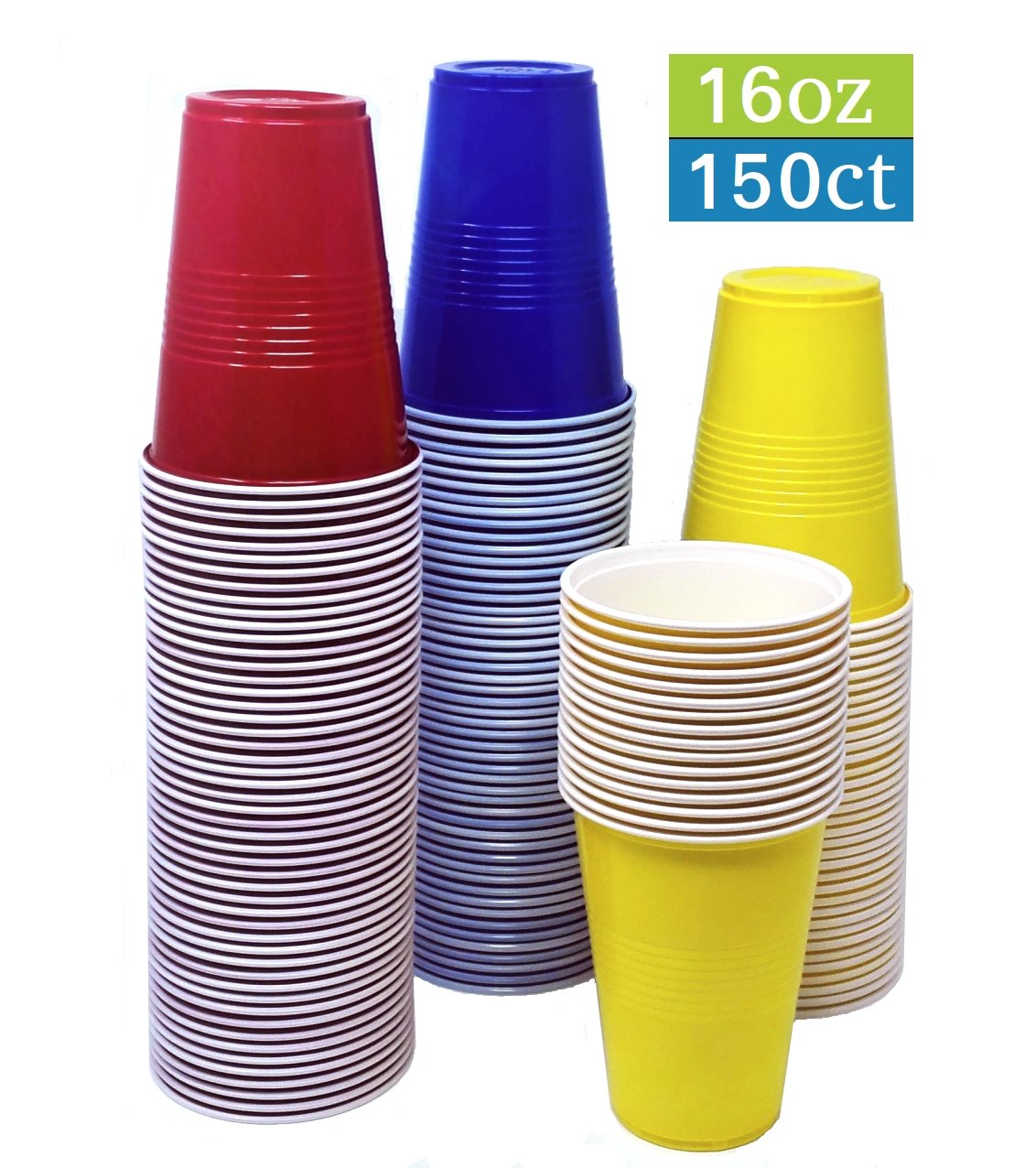 TashiBox 16 oz disposable plastic party cups - 150 count - Assorted