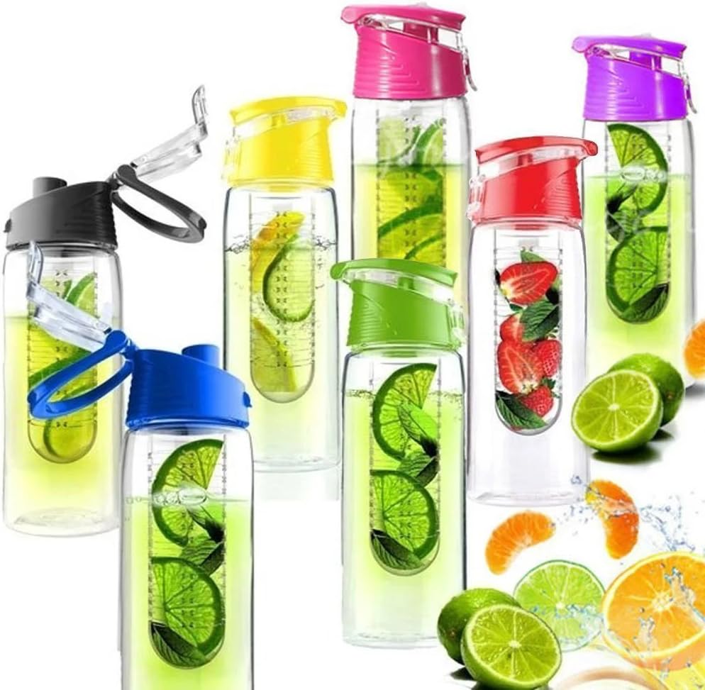 MIULI 800ml Fruit Infusing Water Bottle with Fruit Infuser and Flip Lid Lemon Juice Make Bottle-Black