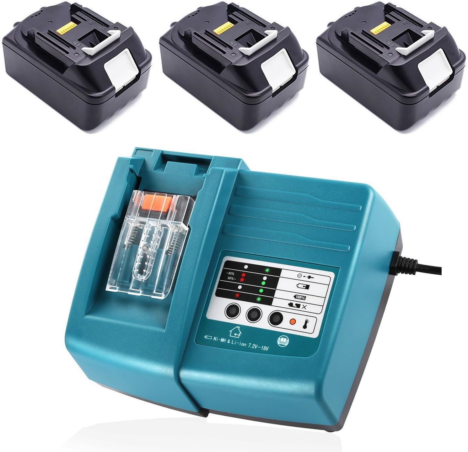 Pack of 3) BL1840 18 V 4000 mAh Battery + Charger for Makita Tool Batteries BL1830 Li-Ion Replacement DC18RA DC18RC 194337 – 6
