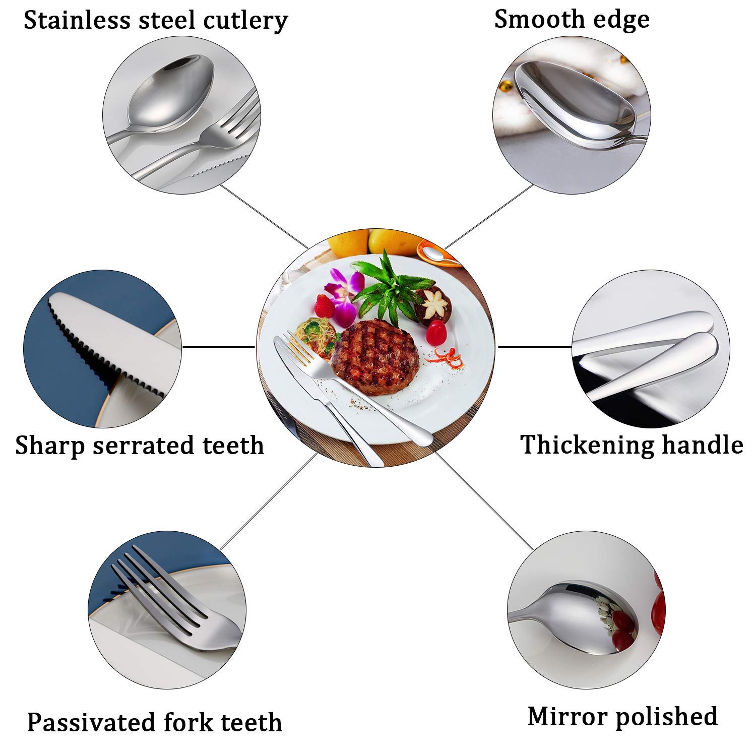 TaNaT Flatware Set Stainless Steel Silverware Cutlery Set Hostess Serving Set Include Knife/Fork/Spoon Polished,Solid, Durable for Parties, Weddings, Dinners, Events,24 Piece