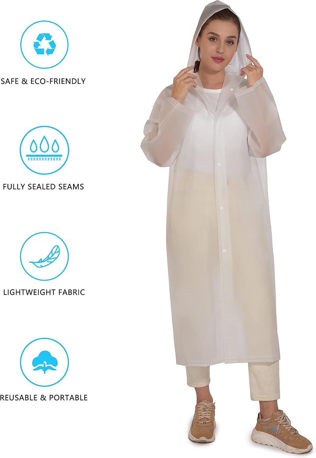 Little Donkey Andy Portable EVA Raincoats for Adults, Reusable Emergency Rain Ponchos with Hood Rain Gear Jacket: Clothing