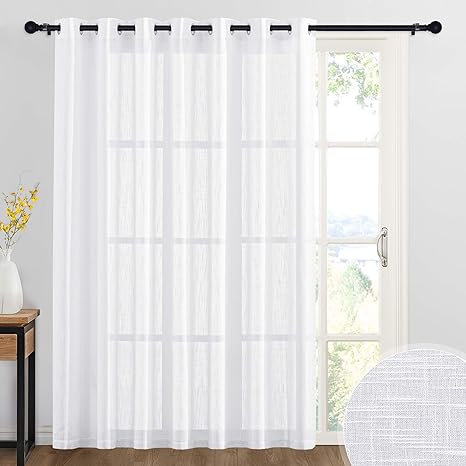 Amazon Com Ryb Home Sheer Curtains White 100 Inches Extra Wide Linen Semi Sheer White Backdrop Large Window Curtains For Bedroom Dining Living Room Sliding Glass Door 100 X 84 Inches Long
