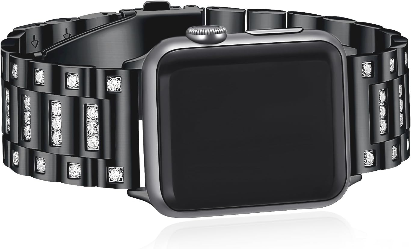 SEMILU Compatible with Apple Watch Band 38mm 40mm๏ผWhite Crystal Diamond Loop Replacement Strap Compatible with iwatch Series 5 4 3 2 1-38/40mm Black