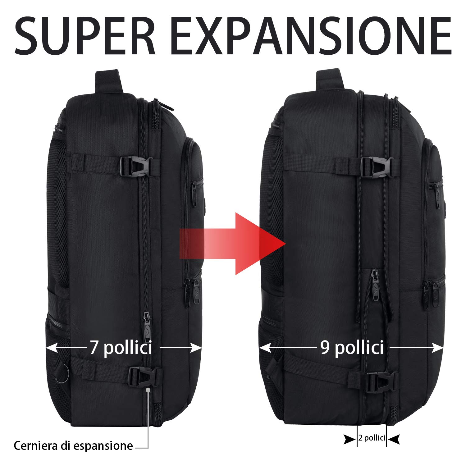 MATEIN Zaino da Viaggio Bagaglio a Mano,40 L Zaino Antifurto Approvato per  Cabina,Zaino Valigia Omologato per Volo,Zaino Impermeabile per Viaggi in  Aereo Nero Borse per PC portatili urban-earth.co.uk