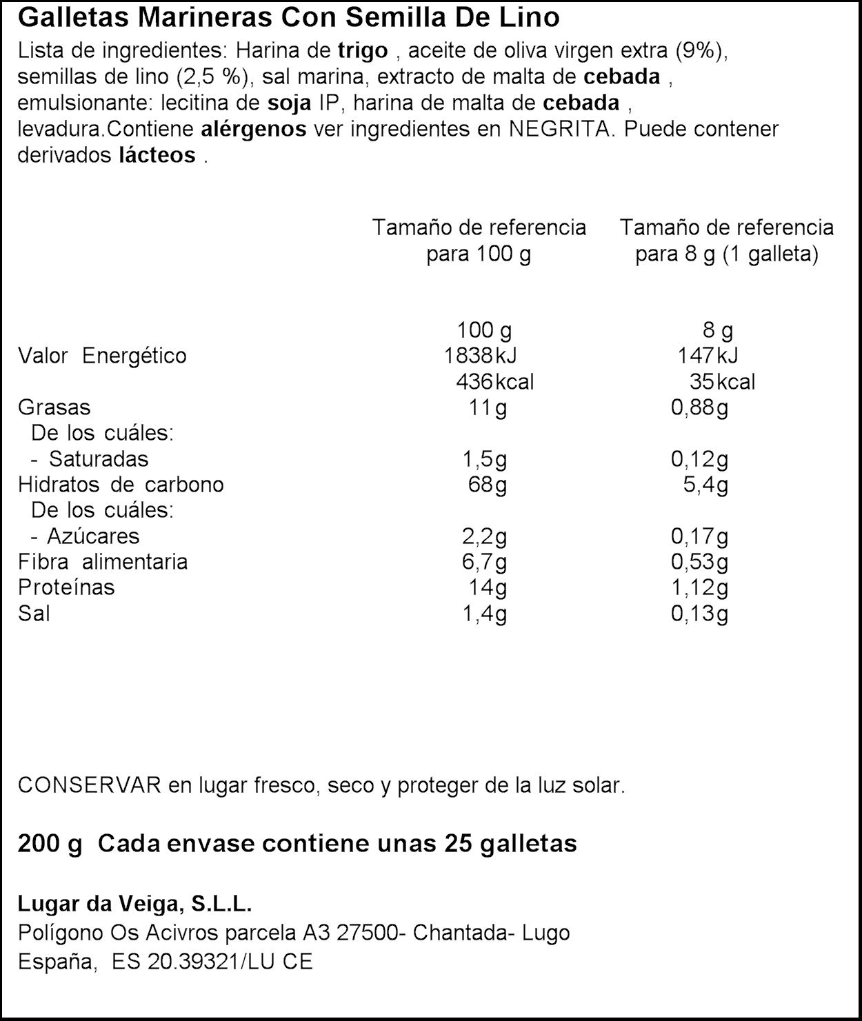 Marineras Daveiga - Crackers de trigo (Semillas de lino) 24 unidades