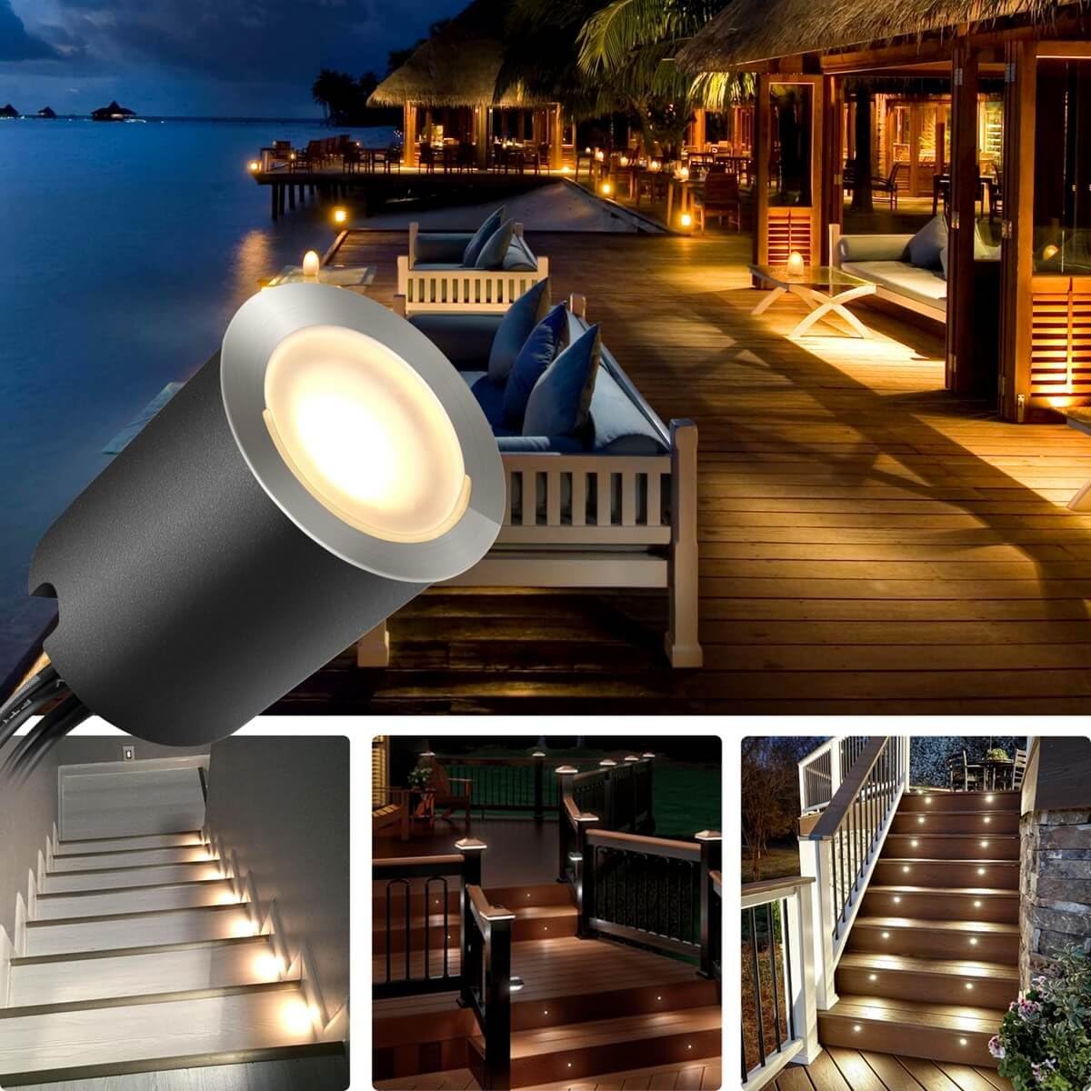 Recessed LED Deck Light Kits with Protecting Shell φ32mm, SMY In Ground Outdoor LED Landscape Lighting IP67 Waterproof, 12V Low Voltage for Garden, Yard Steps, Stair, Patio, Floor, Kitchen Decoration - - 