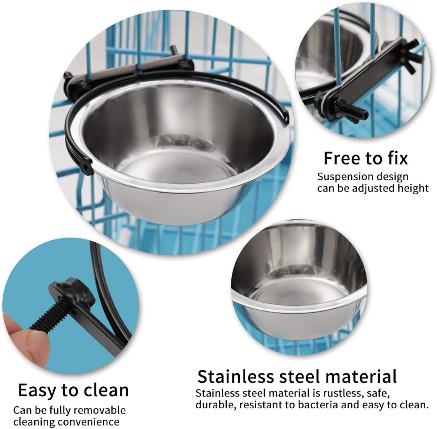 bol attaché cage chien ◈ Fydun Hanging Pet Cage Bowls for Dogs and Cats Stainless Steel Diner Pet Bird Cat Dog Food Water Bowl Hanger(XL) - Image 3