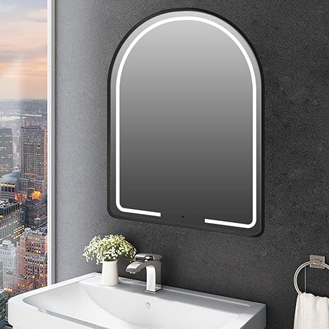 Amazon Com Black Semi Oval Metal Frame With Led Lights Bathroom Wall Mirror 19 27 Inch Anti Fog Dimmable Touch Switch Vanity Makeup Mirror Home Kitchen led lights bathroom wall mirror 19