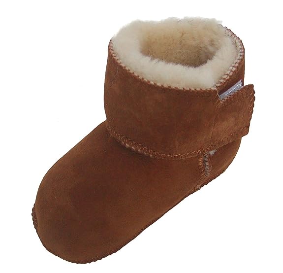 HEITMANN warme Baby Lammfell Boots mit Klettverschluss Camel, Gerbung ohne schädliche Stoffe, Gr. 16-17