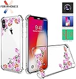iPhone X Case,iPhone X Clear Case,iPhone X Protection Case,iPhone X Case Crystal Clear Slim Case Drop Protective Cover [Support Wireless Charging] for Apple iPhone X/10 Rose Flowers