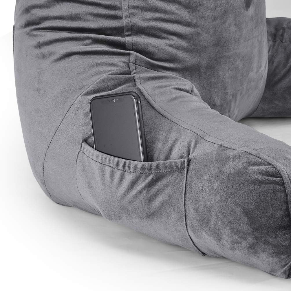 ACWARM HOME Reading Pillow, Bed Rest Pillow with Shredded Memory Foam, Support Arms, Headrest, Leg Pillow - Perfect Back Support for Reading, Relaxing for Kids & Adults (Grey): Home & Kitchen