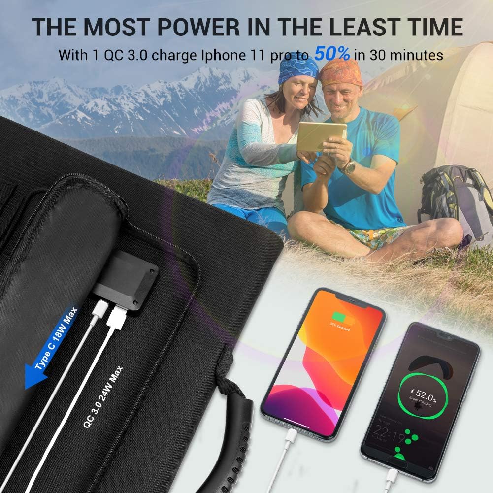 ROCKPALS RP081 60w Portable Solar Panel with Parallel Cable, Kickstand, USB-C and QC 3.0, Upgraded Foldable Solar Panel Charger for Jackery Power Station : Electronics