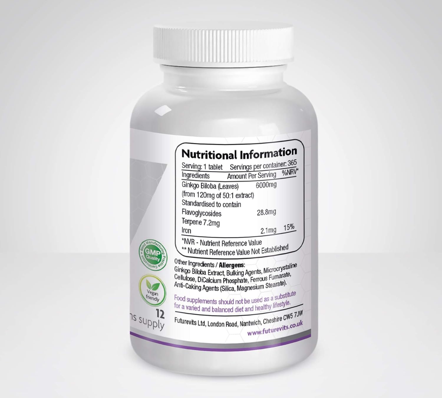 Ginkgo Biloba 6000mg 365 Tablets High Strength Tablets Ginkgo Biloba Extract Vegan and Gluten Friendly Made in UK Futurevits One Years Supply - Image 3