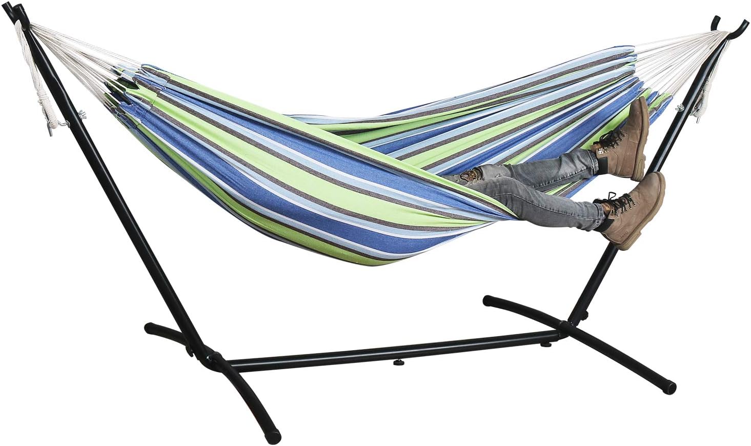 Mayhawk Hammock with Stand, 550lb Capacity Double Cotton Hammock and 9ft Heavy Duty Steel Stand Including Portable Carrying Case Easy Set Up (Green) : Garden & Outdoor