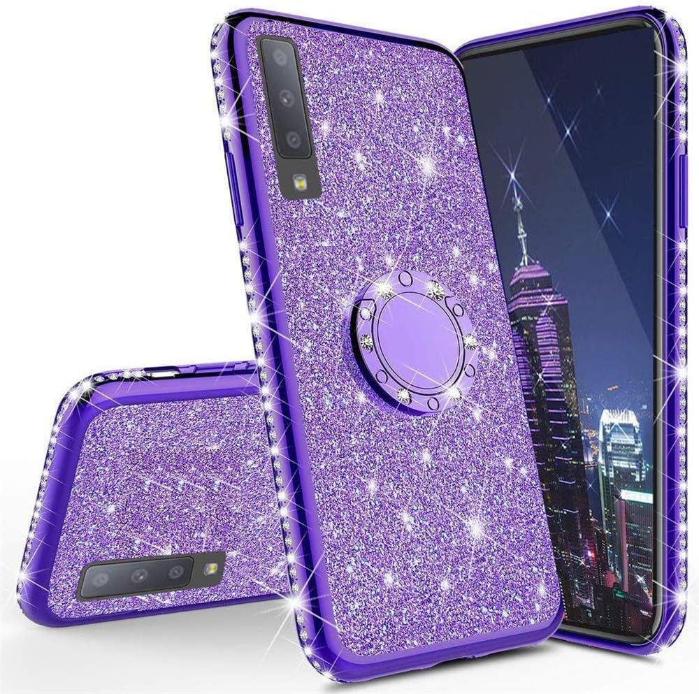 EMAXELER Samsung Galaxy Note 9 Case Bing Glitter Diamond Shiny Luxury Plating TPU 360 Degree Ring Stand Bumper Silicone Protective Case Cover for Samsung Galaxy Note 9 - Purple Glitter KDL