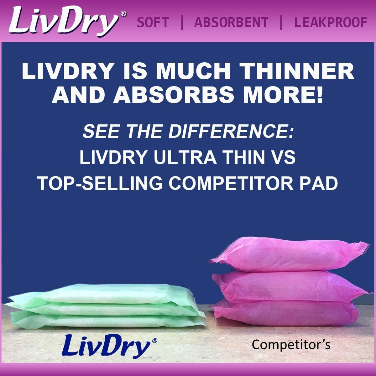 LivDry Incontinence Ultra Thin Pads for Women | Leak Protection and Odor Control | Extra Absorbent (Ultimate 60-Count): Health & Personal Care