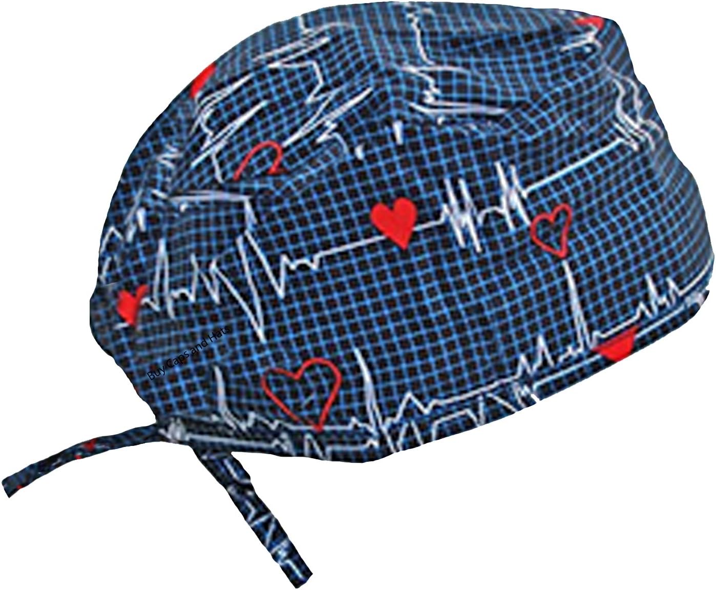 Scrub Cap Navy Blue EKG Doo Rag with Sweatband Nurse Doctor Costume