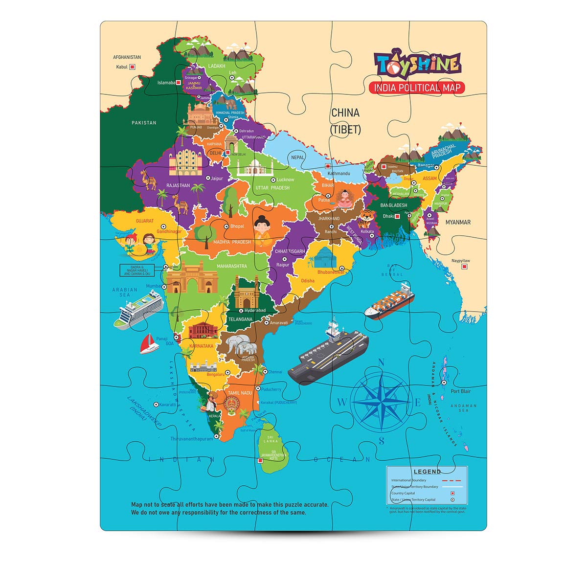 Buy Toyshine Wooden Map of India Educational Jigsaw Puzzle, Indian