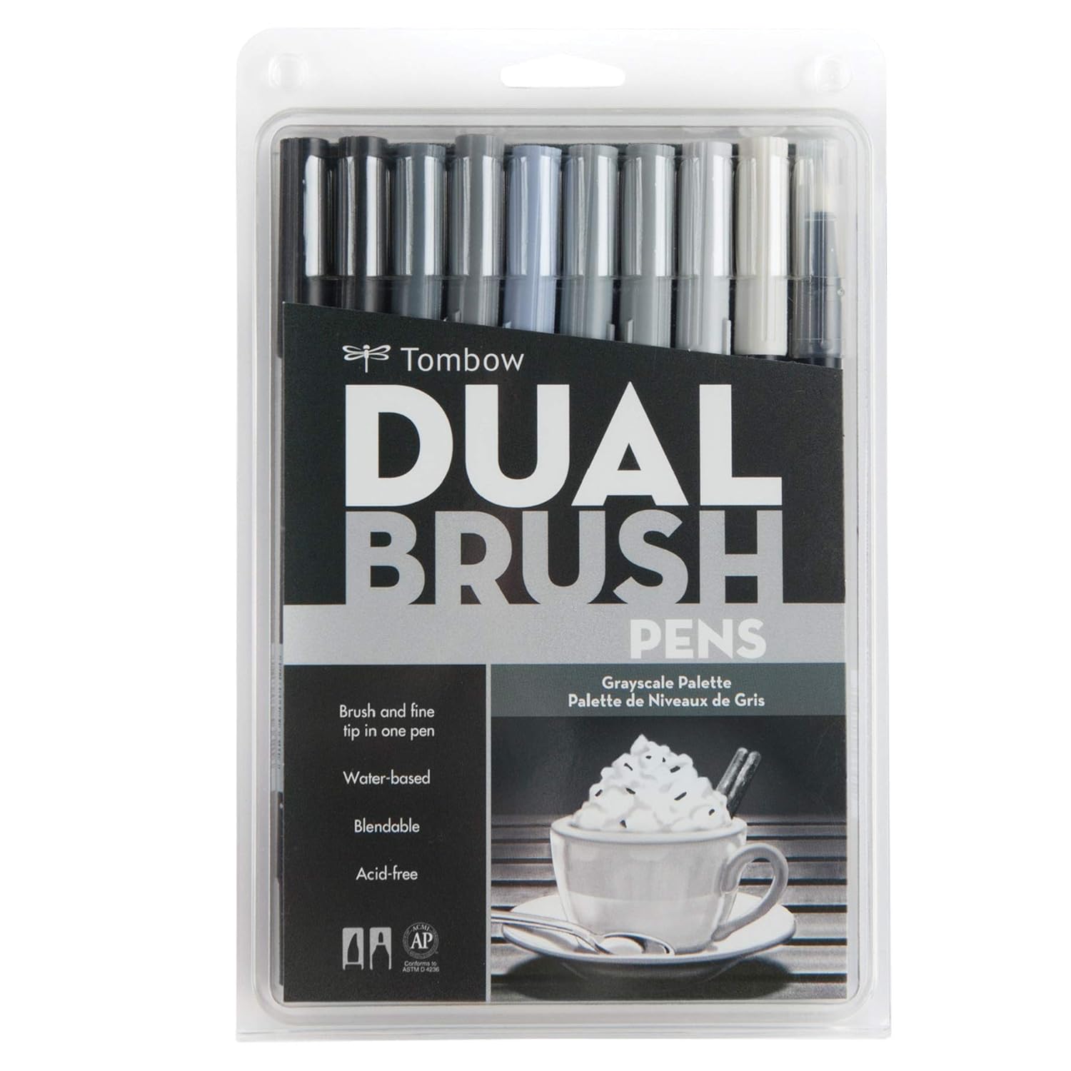 Pennarelli Tombow Dual Brush Pen Set 10/Pkg-grigio scala