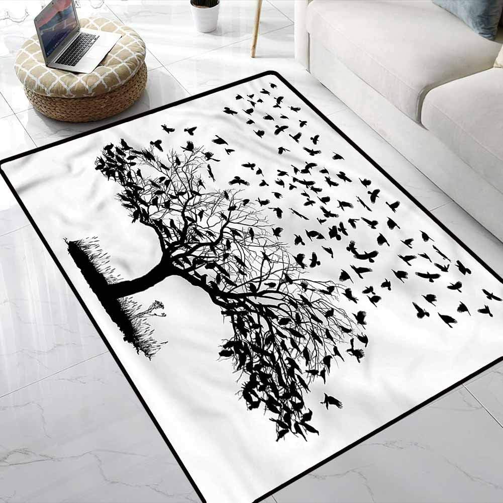Area Rug Birds,Flock of Crows Leafless Tree Floor Rug Home Decor Mats for Baby Children Playroom Women Yoga 4 x 4 Feet