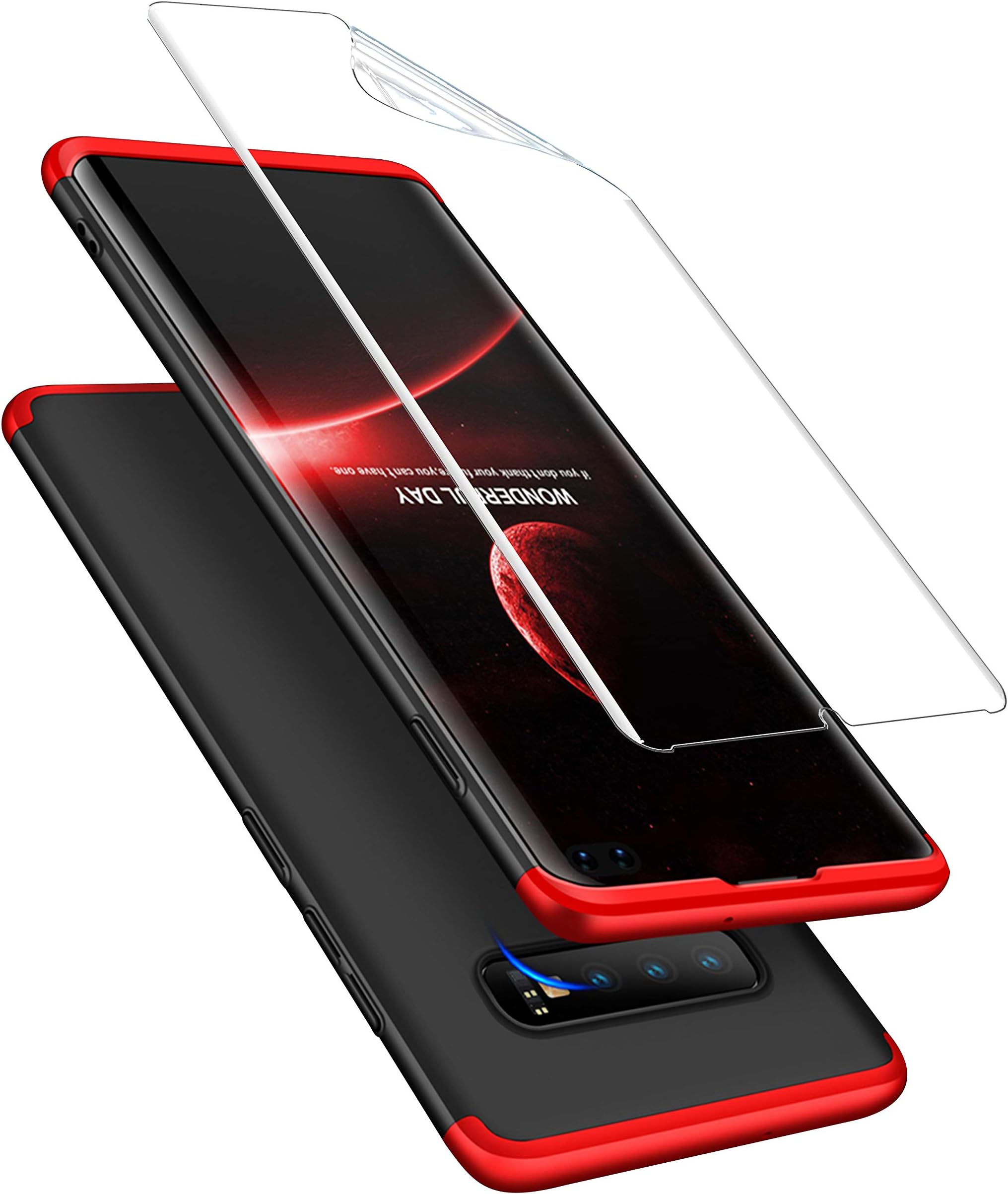 DECHYI for Redmi K20 PRO case, Cover + screen protector 360 degree Protection Matte Ultra Slim Cover PC Hard Case Body Protection Scratchproof Cover Red Black