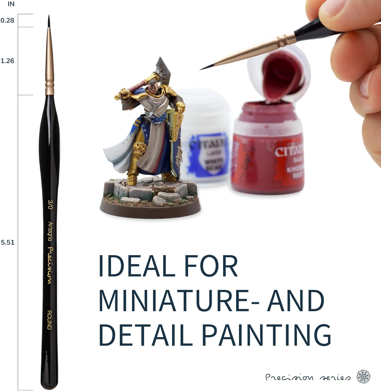 ARTEGRIA Detail Paint Brush Set - 5 Miniature Paint Brushes Size Round 3/0 000 with Fine Tips, Ergonomic Handle for Small Scale Army Model Art and Paint by Numbers for Adults - Acrylic Watercolor Oil