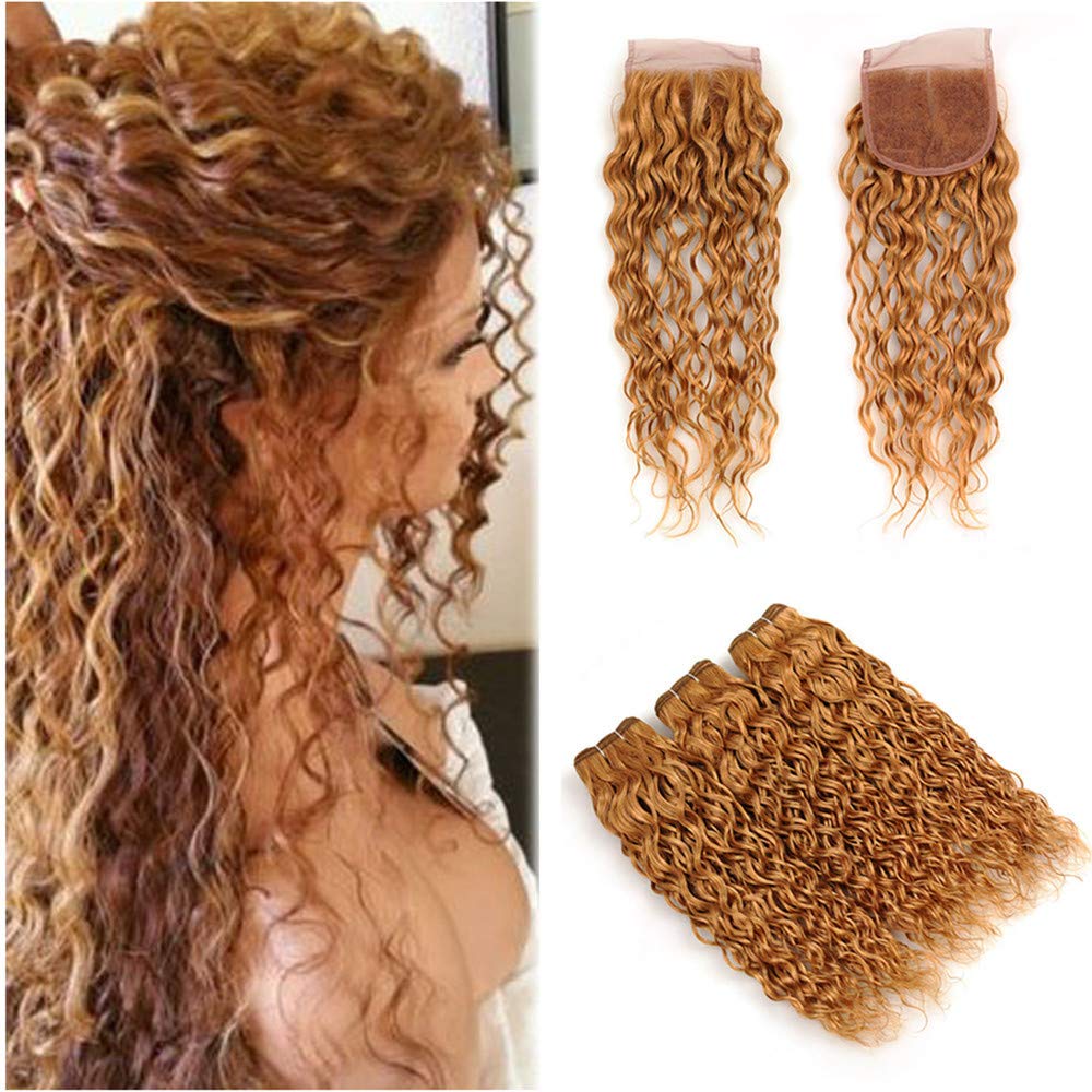 Amazon Com Vaovos Hair 27 Honey Blonde Water Wave Lace Closure