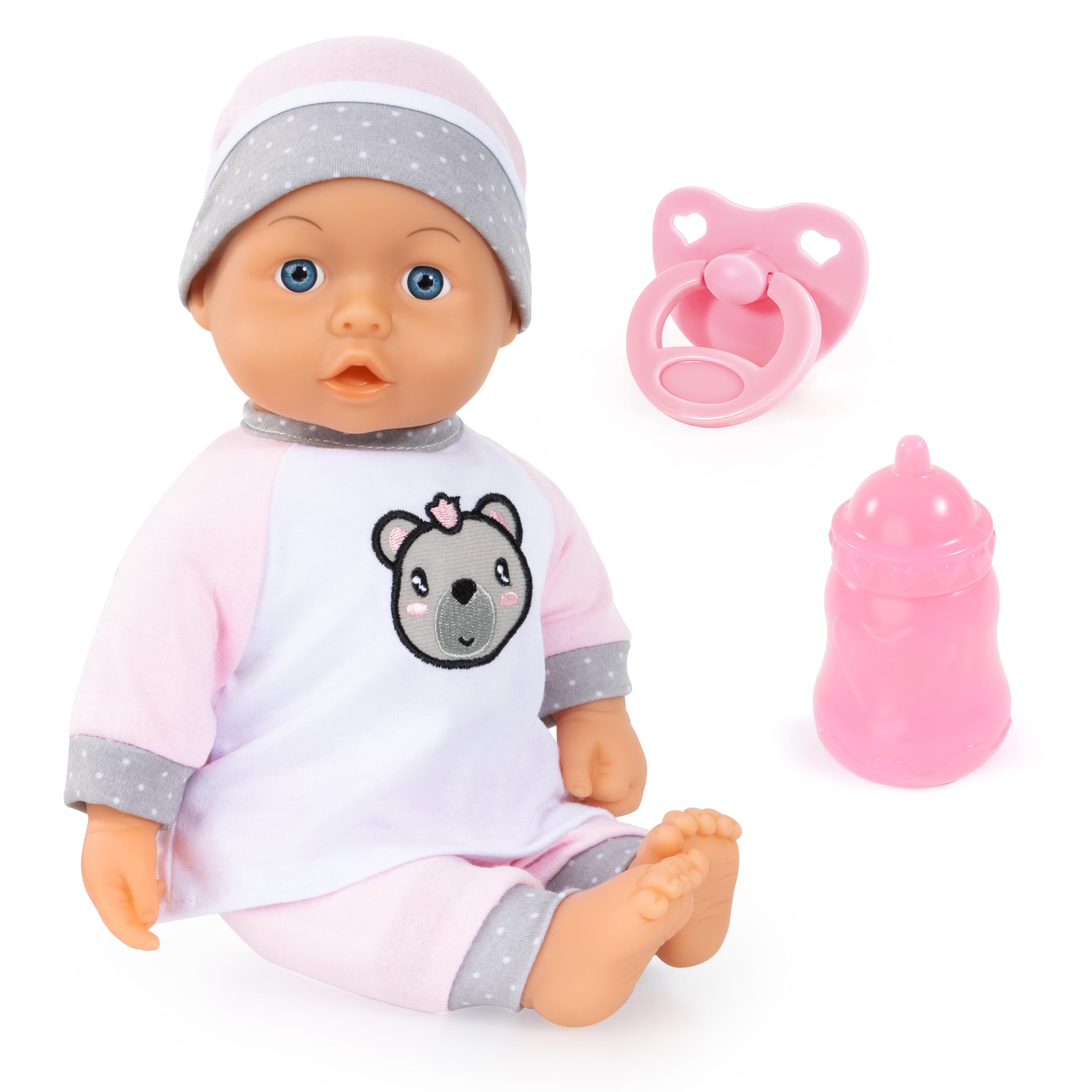 Bayer Design 93602AA Interactive Doll Kiss Baby, talking, sounds, gives a kiss, accessories, bottle, dummy, 36cm