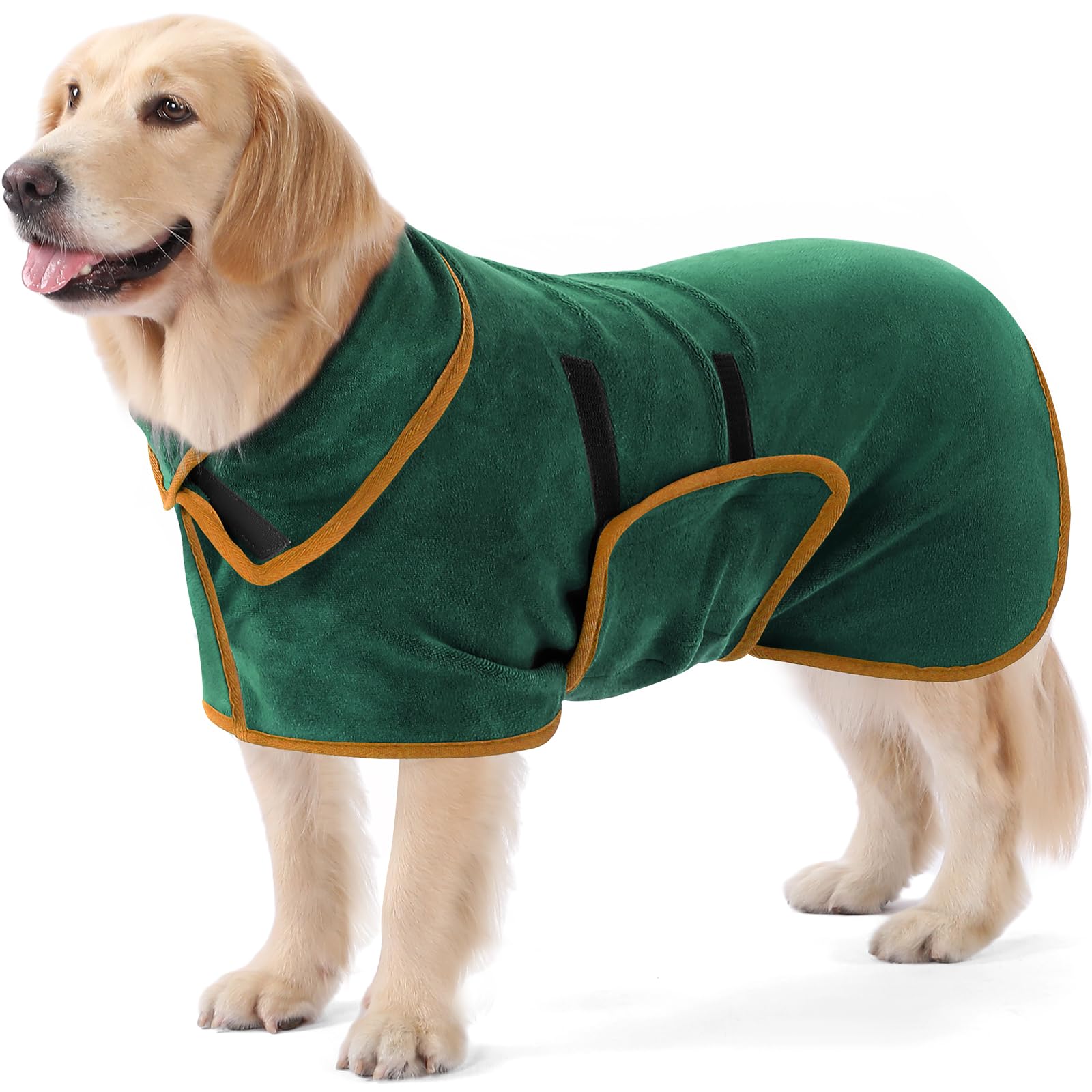 PETTOM Dog Bathrobe Towel Microfiber Water Absorbent Adjustable Dog Drying Coats for Large Dogs, Green Dogs Drying Robe- L:60cm Back Length — image 1