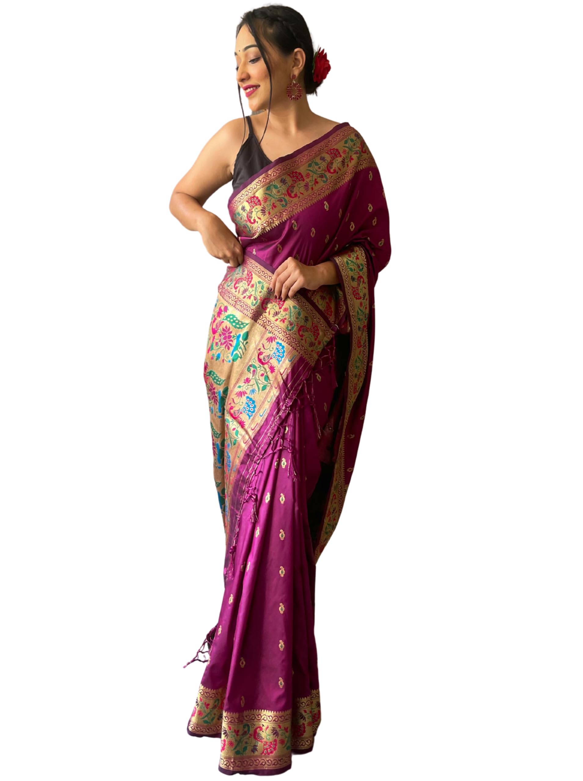 Photo 1 of SGF11 Women's Kanjivaram Soft Silk Saree With Blouse Piece 6.3metres (Purple)