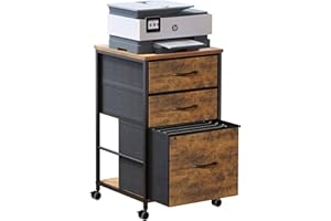 VonDream 3 Drawer Mobile File Cabinet,Rustic Brown File Cabinets for Home Office, Rolling Printer Stand with Storage, Filing Cabinet 2 Drawer fits A4 or Letter Size for Home Office