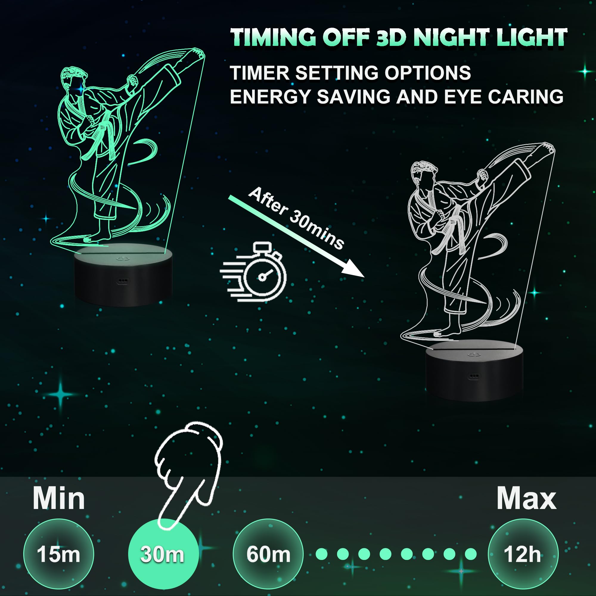 Ammonite Karate Nachtlicht, Karate Spieler 3D Lampe 16 Farben wechselnd mit Fernbedienung und Timer, Männer Karate Dekoration Licht Geburtstag Weihnachten Geschenke für Kinder Jungen Sport Fan 5