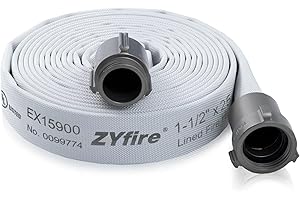 ZYfire Fire Hose - 1-1/2" ID x 25 FT Single Jacket EPDM Firefighter Hose with M × F NST/NH Aluminum Couplings 750 PSI Burst Pressure Lightweight for Use in Firefighting