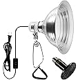 Simple Deluxe 100W Ceramic Reptile Heat Lamp Bulb & 150W Clamp Light with 8.5" Aluminum Reflector Combo for Amphibian Pets, Silver 2024 Version