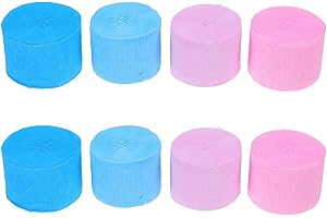 HEALEEP 8pcs Pastel Crepe Paper Streamers Set – Pink Blue Hanging Decorations for Gender Reveal Shower