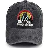 Bigfoot Believes in You Hat, Embroidered Adjustable Wash Retro Cotton Denim Big Foot Sasquatch Baseball Cap