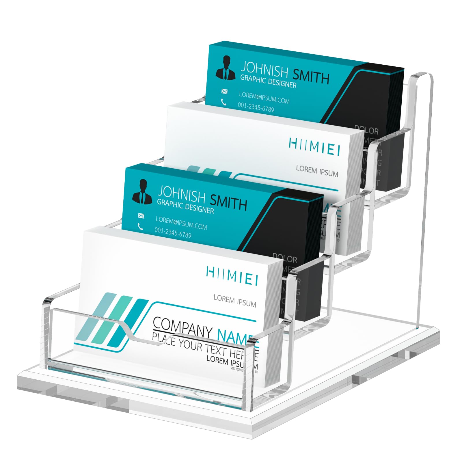 HIIMIEI Business Card Holder: Acrylic Business Card Stand for Desk - Clear Business Card Display for Office Exhibition Home Restaurant 4 Slot 4 Tier