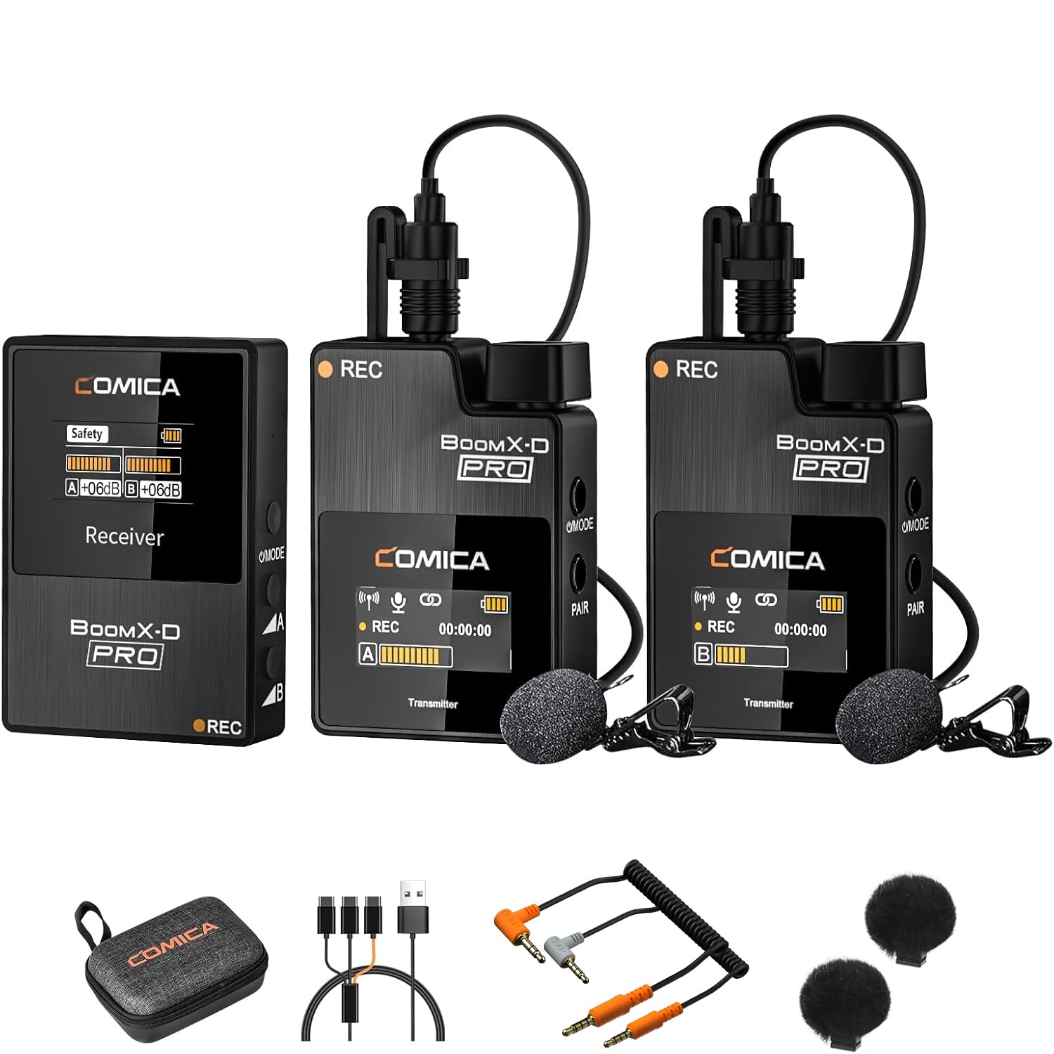 COMICA Wireless Lavalier Microphone, Boom X-D2 PRO 2.4GHz Dual Channel Lapel Mic with 2 Transmitters &1 Receiver, Wireless Microphone for Canon Nikon Sony Cameras/Smartphones/Live-streaming