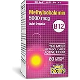 Natural Factors Vitamin B12 5000 mcg Methylcobalamin, 60 Sublingual Tablets, HIGH POTENCY, Quick Dissolve, Most Bioactive For