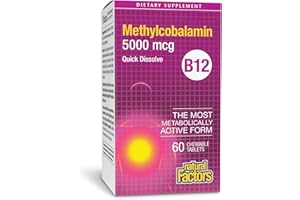 Natural Factors Vitamin B12 5000 mcg Methylcobalamin, 60 Sublingual Tablets, HIGH POTENCY, Quick Dissolve, Most Bioactive For