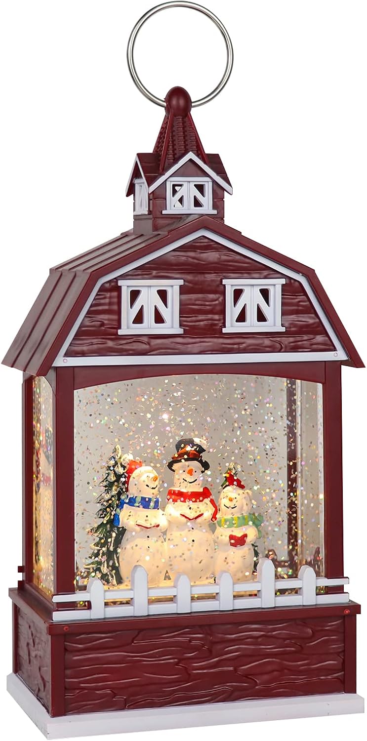 Snow Globes - Lasumora Musical Snow Globe Lantern with 6H Timer, Lighted USB/Battery Operated Swirling Singing Water Glittering Lantern, Snowman Snow Globes Lantern for Christmas Home Decoration and Gift