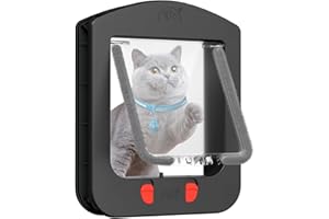 ALUMANI Cat Door with 2-Magnetic Collar,Energy Efficient and Resistant Heavy Duty Cat Door for Interior and Exterior Door with 4 Locking Models.Frame Size 9.2" x 11.75"x 1.5",Up to 22 Pounds,Black.