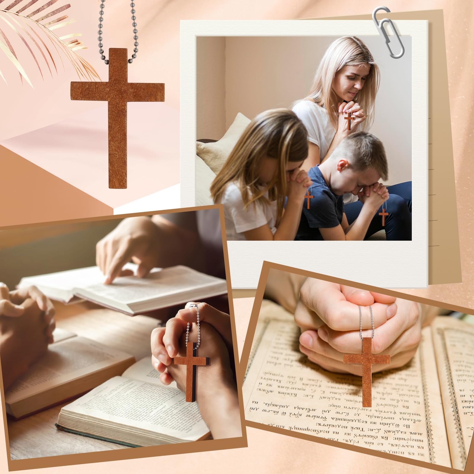 Gtudkae 1 Box Wooden Pocket Cross Contains 70 Cross Charms and 70 Chains, Pure Natural Wooden Crosses Pendants for Church Praying,Easter, Christian Gifts, Crafts for DIY Jewelry, Keychains