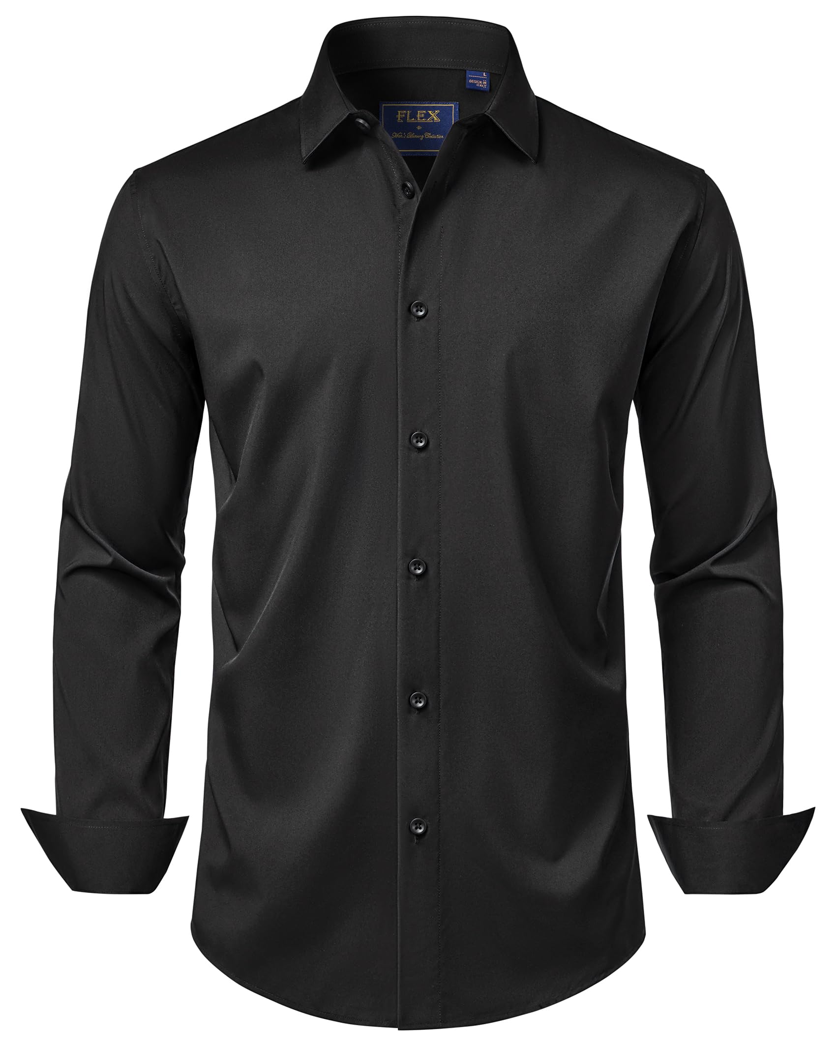 J.VER Men's Black Dress Shirts Stretch Long Sleeve Formal Shirt Solid ...