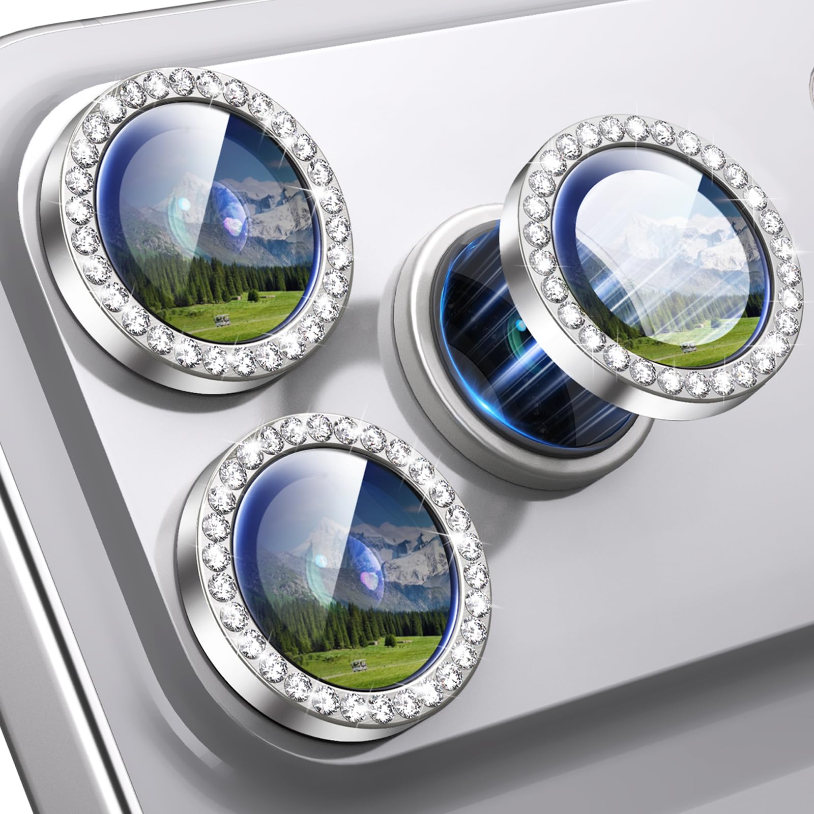 Xfilm for iPhone 17 Pro / 17 Pro Max Camera Lens Protector Bling, Individual Diamond Metal Ring with 9H Hardness, Scratch-Proof Camera Screen Protector, Stylish Accessories, Case Friendly (Silver)