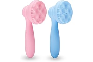 MTBOI 2 PC Silicone Facial Cleansing Brush Facial Scrubber Manual Exfoliating Facial Brush Face Cleanser Face Exfoliator Ultrafine Bristles for Sensitive Skin Easy to Clean Lather Well(Pink&Blue)