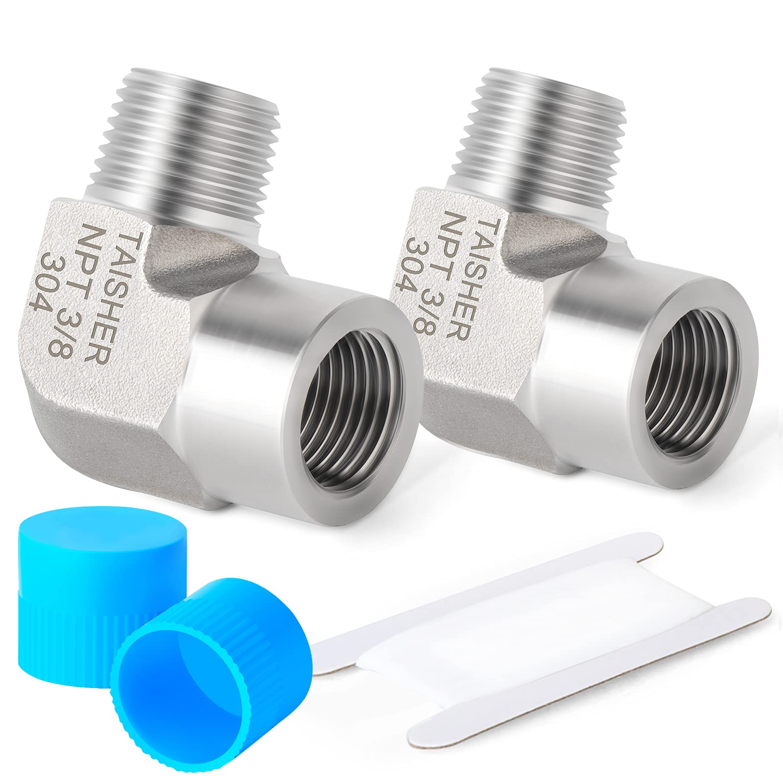 Taisher 2pcs 304 Stainless Steel 90 Degree Barstock Street Elbow, 3/8 Inch NPT Male Pipe to 3/8 Inch NPT Female 304 Stainless Pipe Fitting