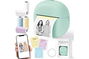 GQIRIL Mini Thermal Sticker Printer - Portable Photo Printer Picture Label Maker Machine with 5 Rolls Sticker, Bluetooth Wire